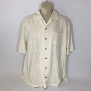 Tommy Bahama Ivory Hawaiian Shirt Silk Jacquard  L